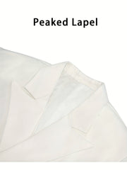 Men Fashion Solid White Groom Tuxedo Blazer Notch Lapel Triple-Breasted Multi Buttons Jacket For Wedding Business Dinner Party