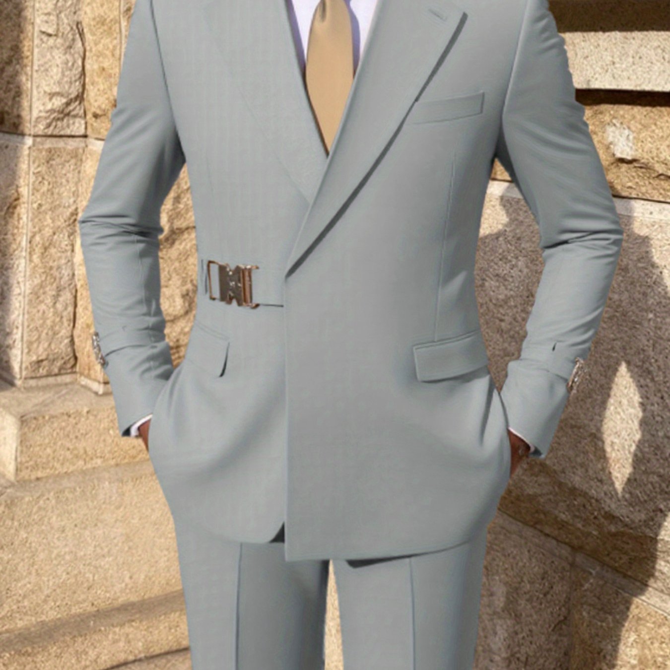 Men's 2pcs Suit Metal Belted Formal Event Party Groomsman Wedding Suit Casual Business Working suit SHOWLU FASHION STORE