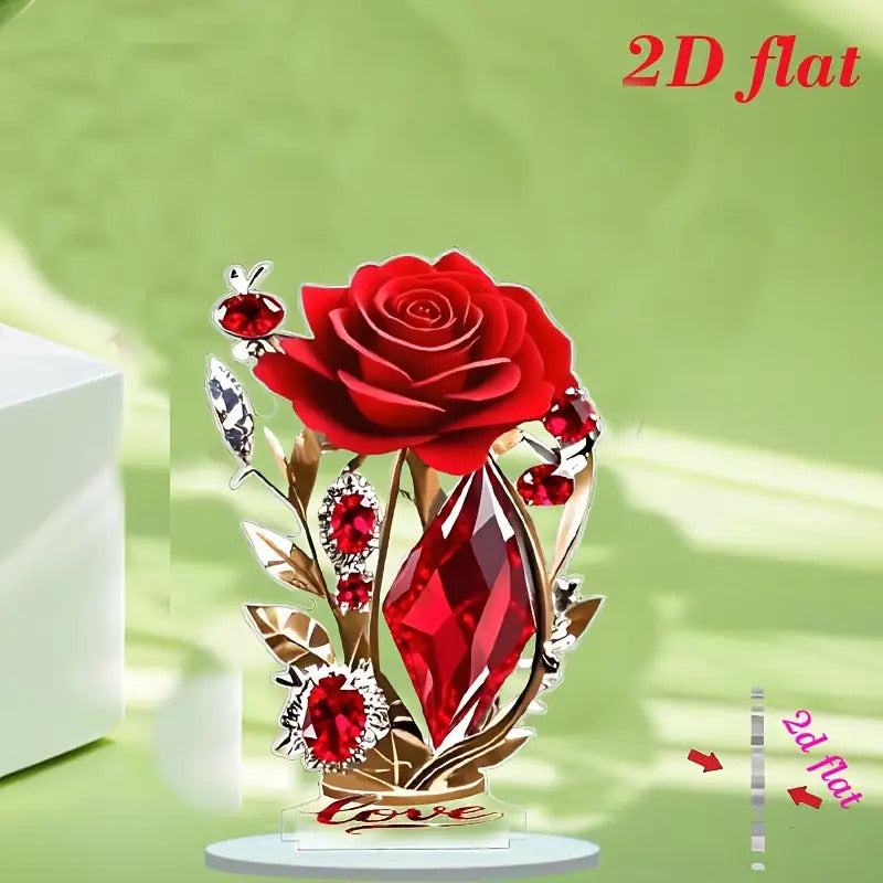 Wine red rose acrylic 2D flat tabletop floral decoration by Showlu Fashion, perfect for elegant home decor.