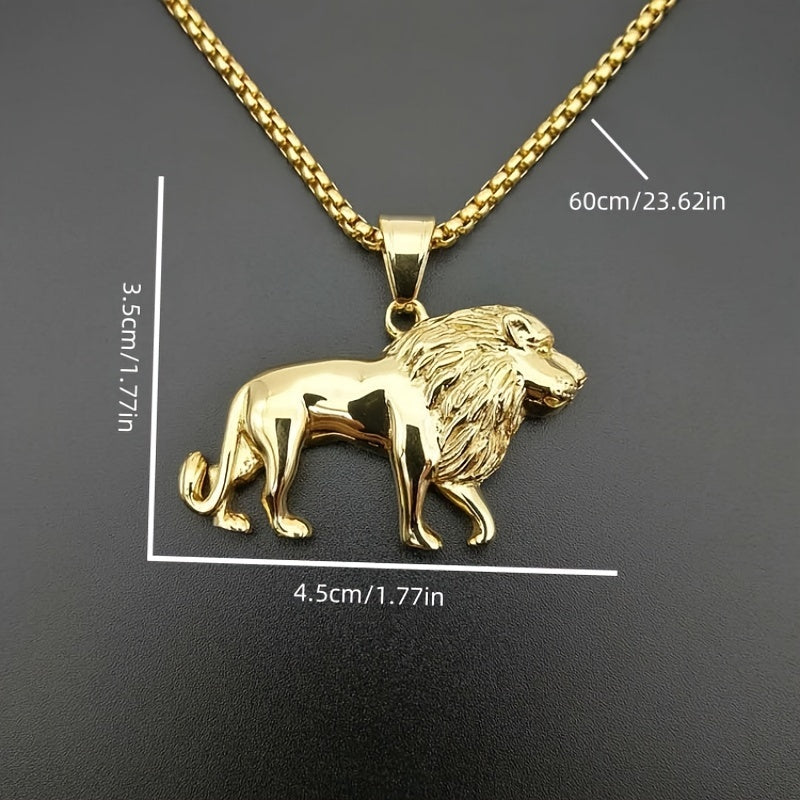 SHOWLU FASHION men's lion pendant necklace set with two stainless steel necklaces, featuring detailed lion designs.