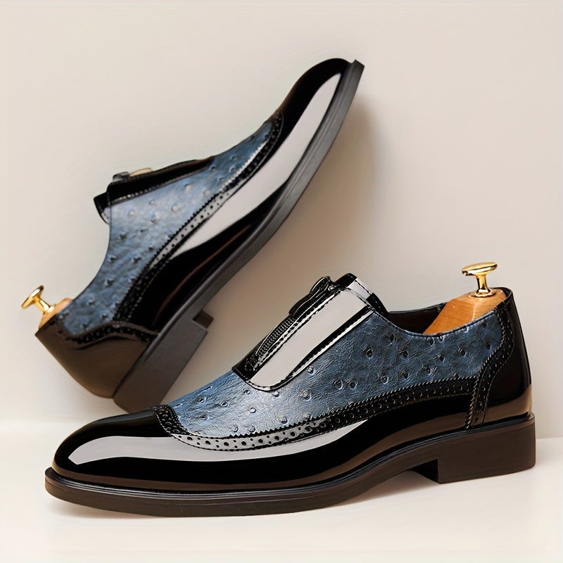 SHOWLU Men's wingtip brogue oxford shoes in brown cow leather, featuring classic design and casual business style.