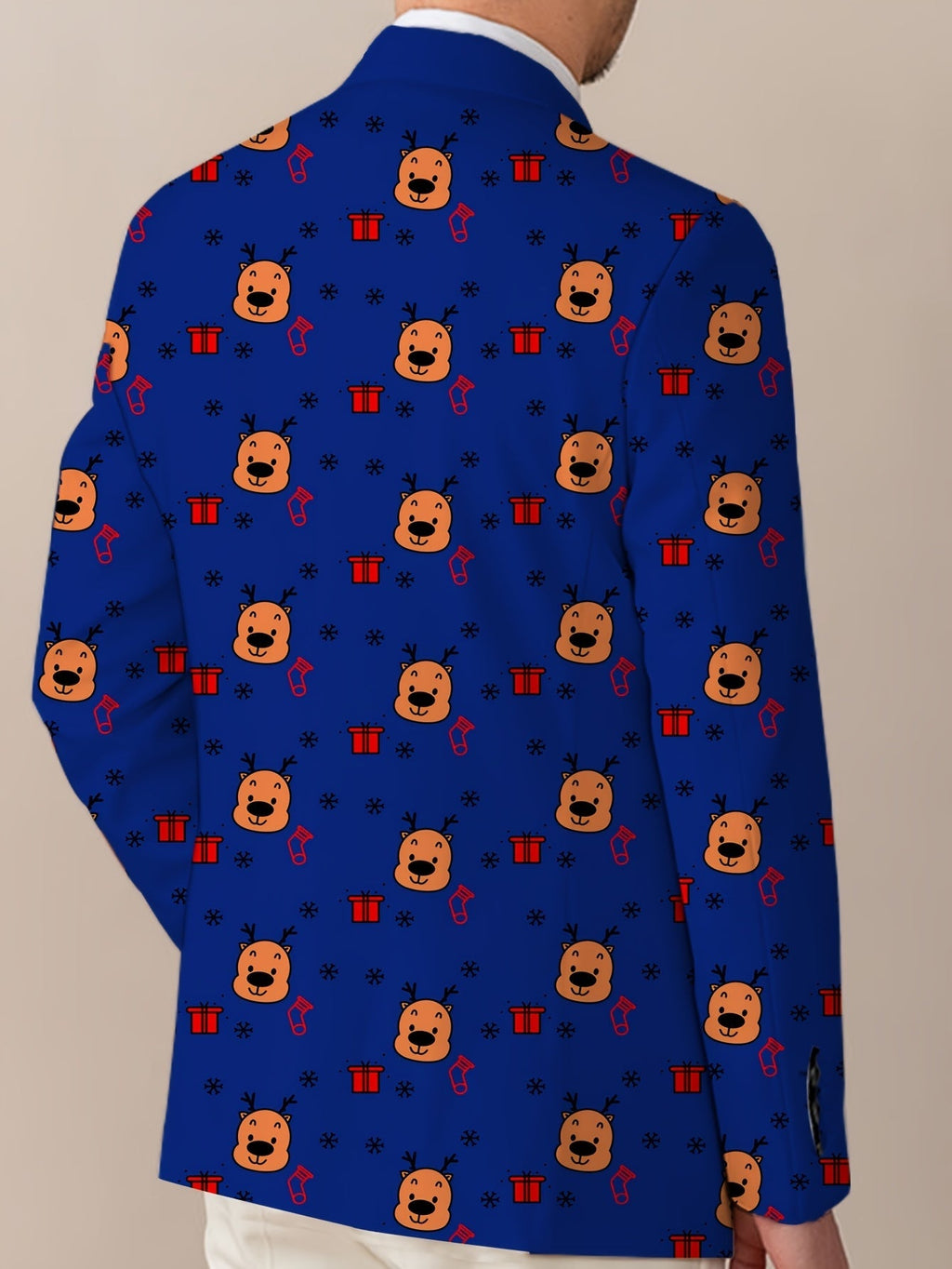 SHOWLU Men's cartoon face and stripes blazer with notch lapel, casual suit in a stylish, modern design.