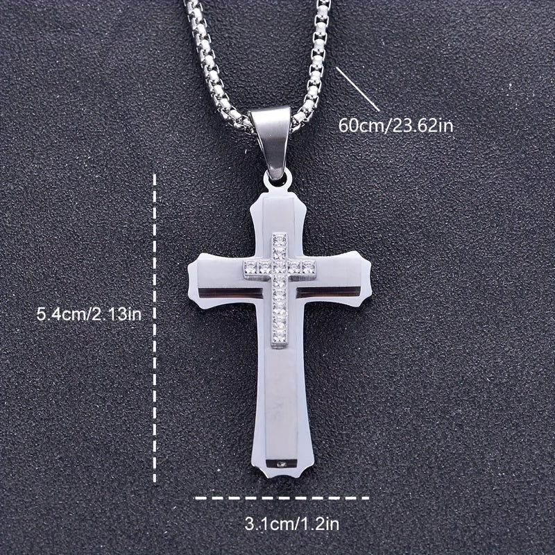 Showlu 304 stainless steel cross pendant necklace with 18K gold plating, featuring a sleek and elegant design.