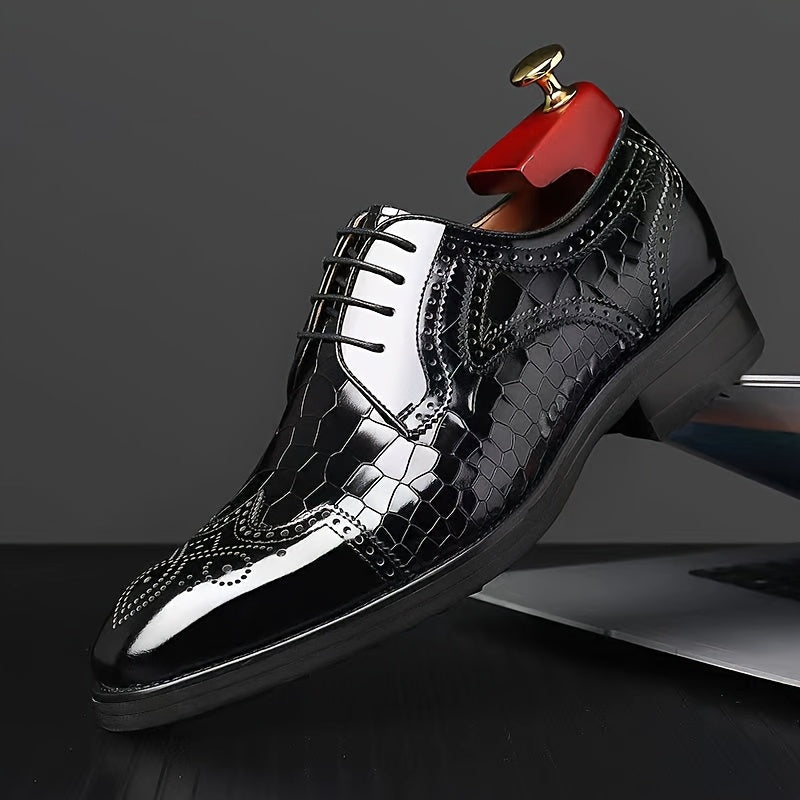 SHOWLU FASHION men's red wingtip brogue oxfords with square toe, classic dress shoes featuring detailed leather brogue design.