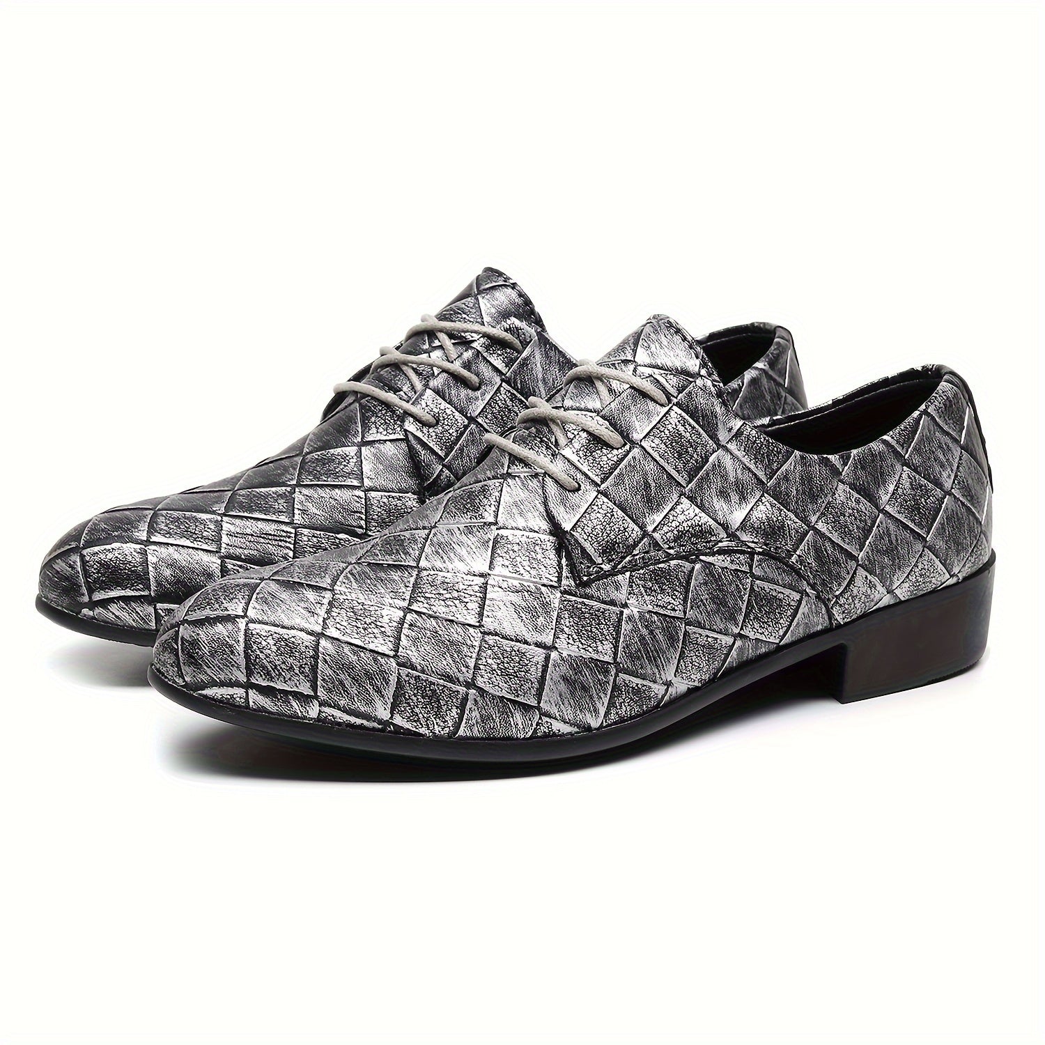 SHOWLU Men's woven embossed business shoes with a retro British style, suitable for weddings and formal occasions.