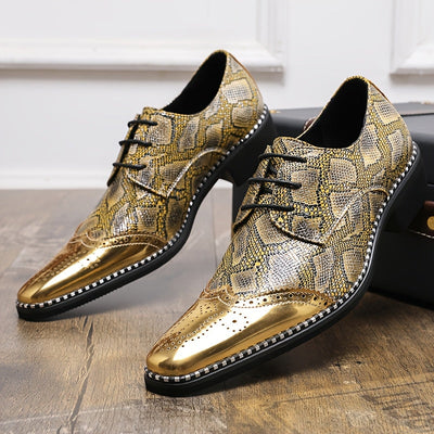 SHOWLU FASHION Men's Golden Diamond Pattern Brogue Loafers – Pointed Toe