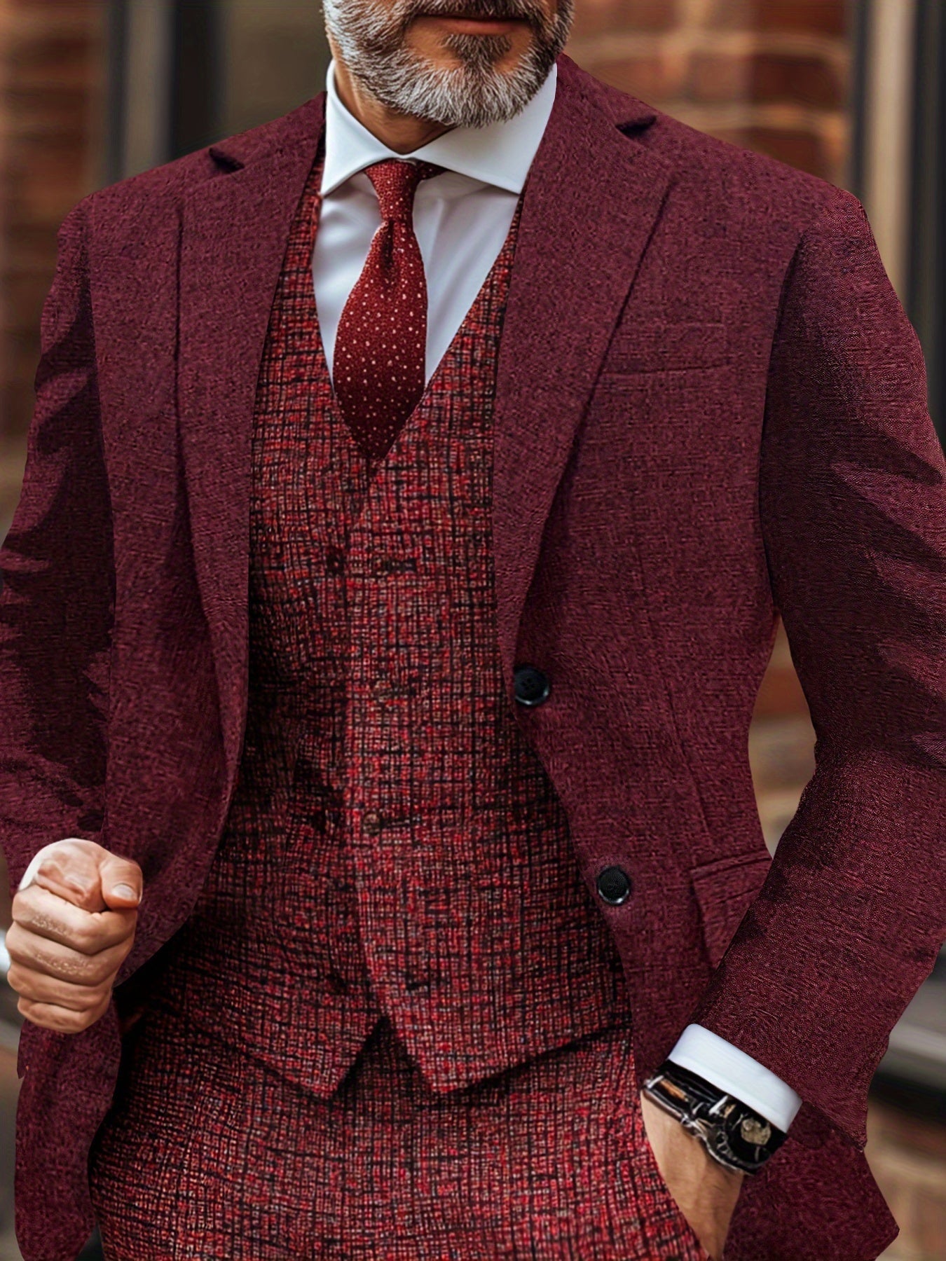 SHOWLU Men's geometric pattern polyester suit jacket with regular fit blazer, featuring a stylish tailored design and notch lapel.