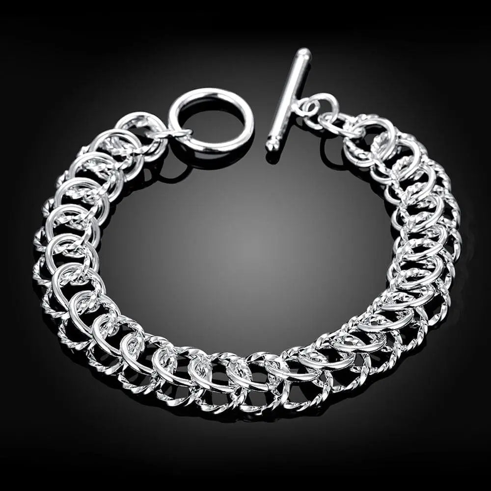 18K gold and sterling silver 5mm sideways chain bracelet for women and men, stylish jewelry for wedding or engagement.