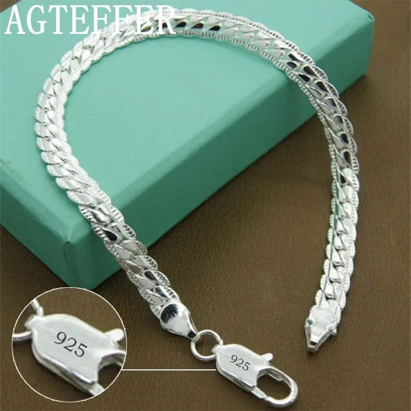 18K gold sideways chain bracelet with 5mm links, crafted in sterling silver, suitable for men and women, stylish jewelry accessory