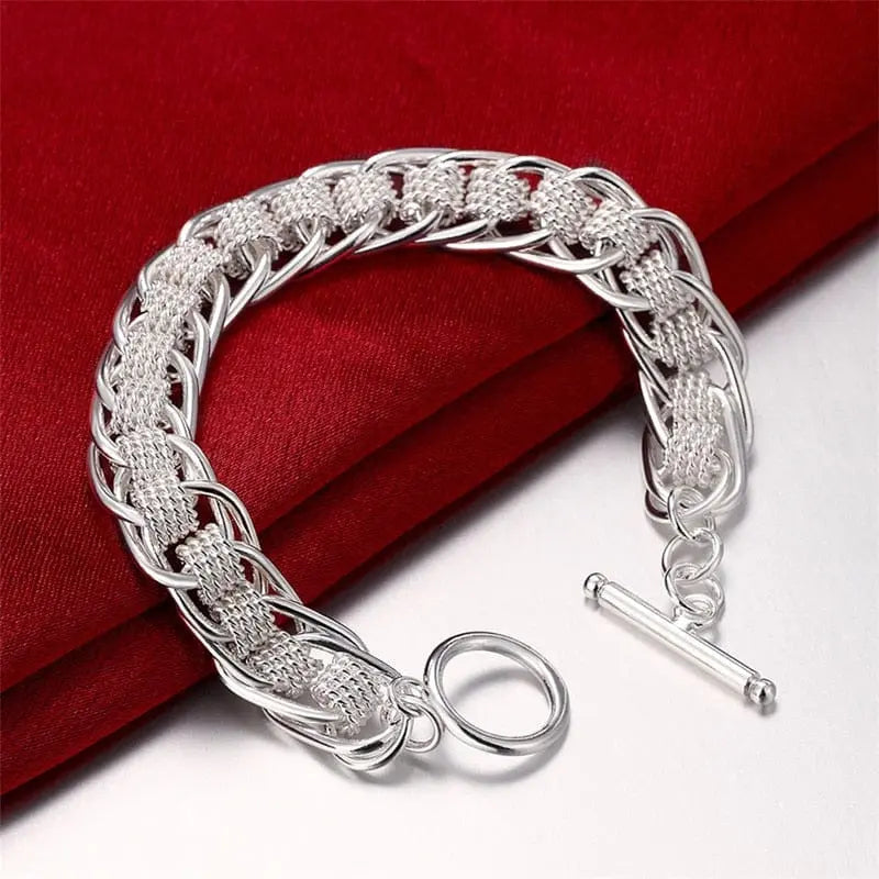 18K gold and sterling silver Anel Demosthene 5mm sideways chain bracelet for women and men, 8-inch fashion jewelry.
