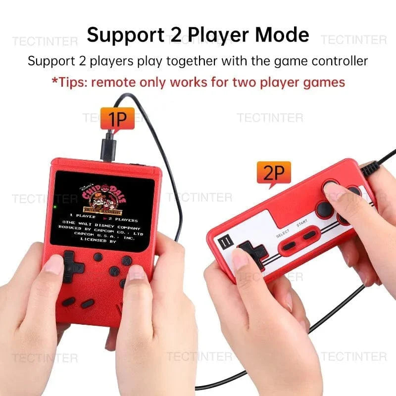 Showlu Fashion Store TECTINTER retro handheld game console with 8-bit design, 500 built-in games, portable gaming device for kids.