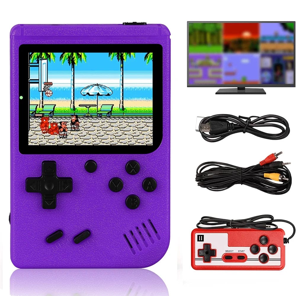 Showlu Fashion Store TECTINTER retro handheld game console with 500 built-in 8-bit games and AV output for kids.