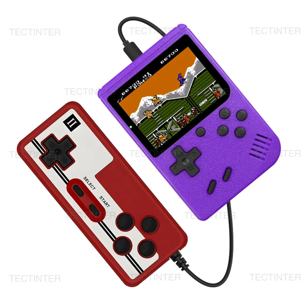 Retro handheld TECTINTER game console by Showlu Fashion Store with 500 built-in 8-bit games and AV output for kids.