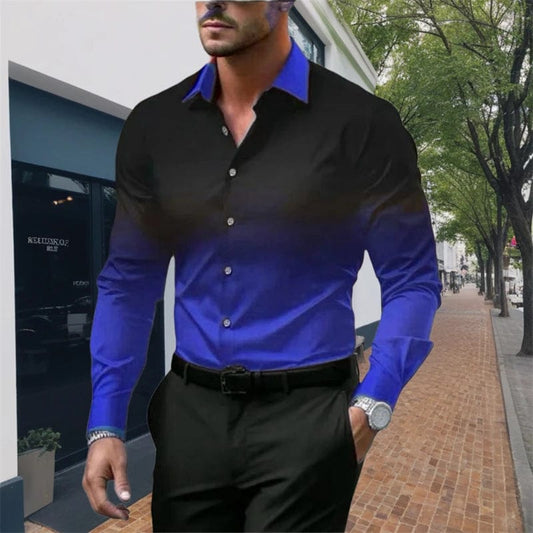 8 - color gradient men's new casual personality trendy men's long - sleeved 3D printed shirt large size shirt men's clothing - SHOWLU FASHION STORE