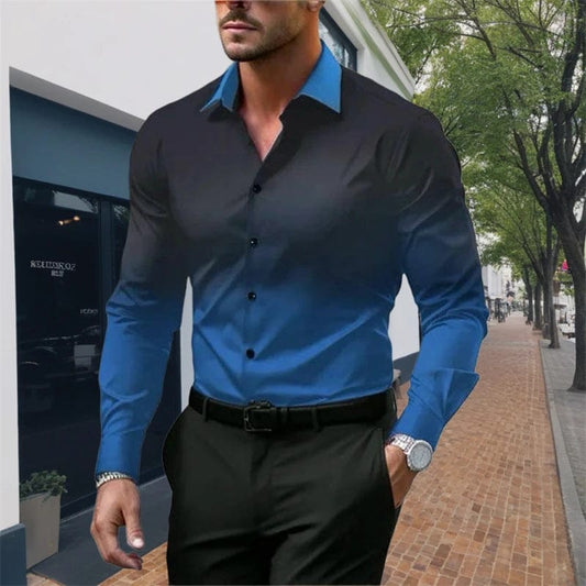 8 - color gradient men's new casual personality trendy men's long - sleeved 3D printed shirt large size shirt men's clothing - SHOWLU FASHION STORE