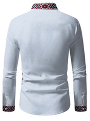 Men's Tribal Ethnic Print Long Sleeve Dress Shirt - 100% Polyester, Classic Collar & Button-Up Front, Machine Washable, Spring/Fall Casual to Formal Wear