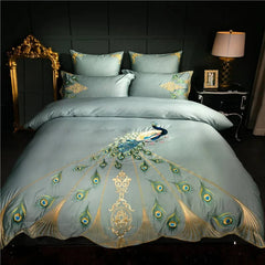 800TC Egyptian cotton Chic Embroidery Luxury Peacock Bedding set Cal King Oversize 240X260cm duvet cover bedsheet pillow shams - SHOWLU FASHION STORE