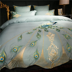 800TC Egyptian cotton Chic Embroidery Luxury Peacock Bedding set Cal King Oversize 240X260cm duvet cover bedsheet pillow shams - SHOWLU FASHION STORE