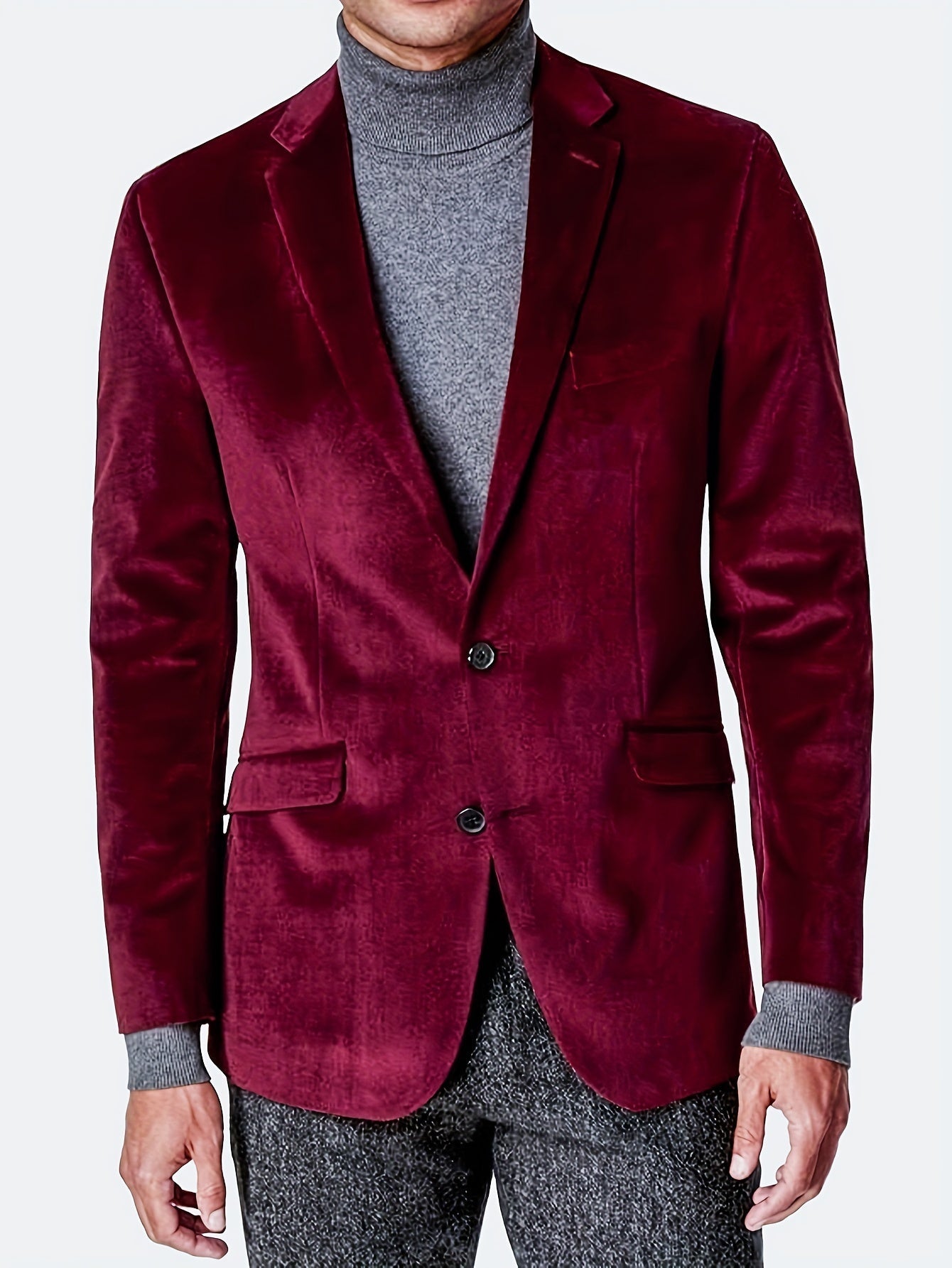 Royal blue velvet men's double-breasted blazer by SHOWLU FASHION STORE, shown on a hanger with detailed fabric texture.