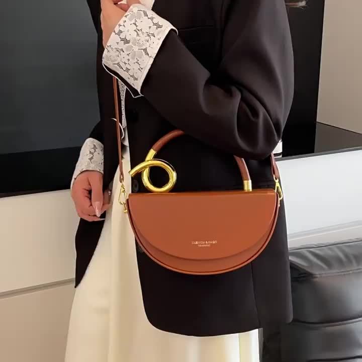 SHOWLU FASHION women's large capacity crossbody bag in elegant brown PU saddlebag style with adjustable strap