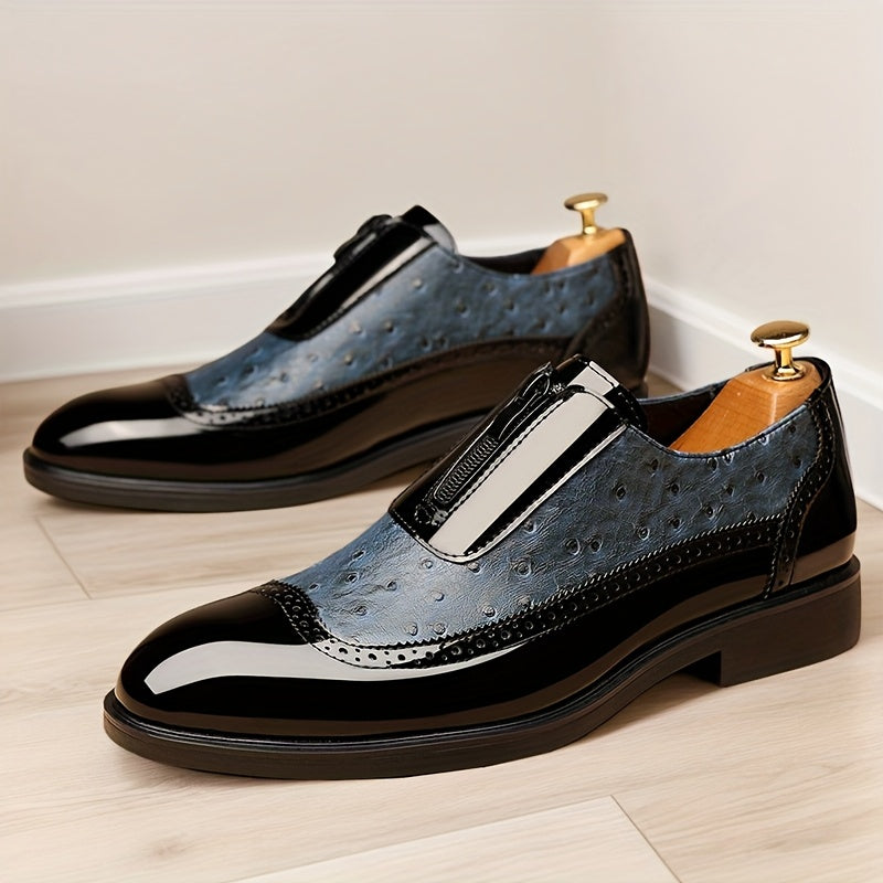 Men's leather Oxford shoes by SHOWLU FASHION STORE, business casual zipper dress shoes, black leather with sleek design