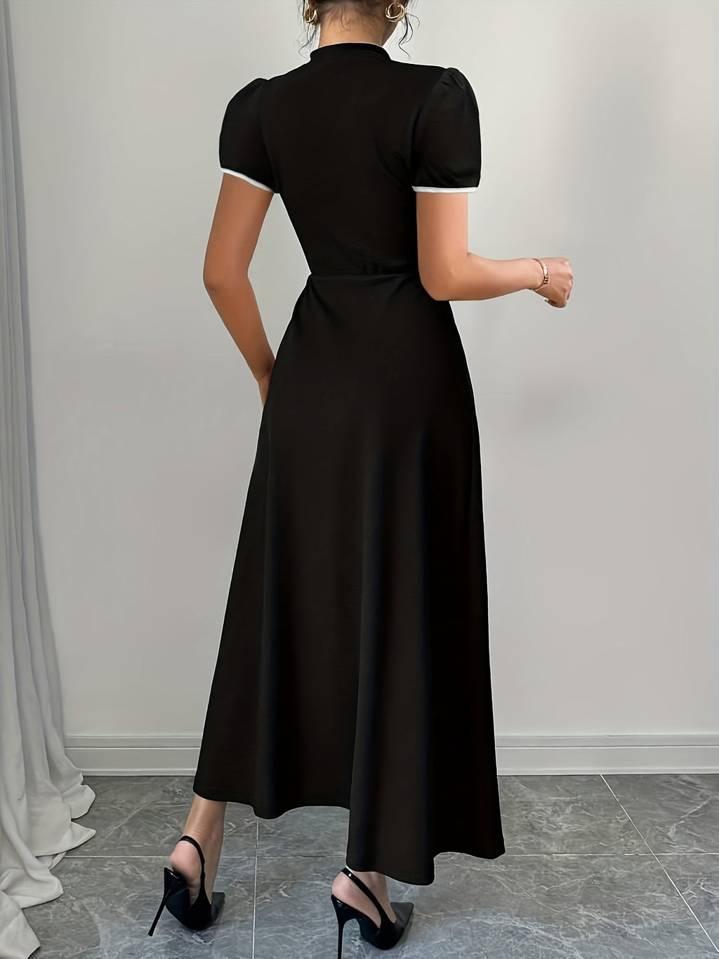 SHOWLU FASHION women's fitted V-neck knit dress in solid color, stylish and elegant for casual or dressy occasions.