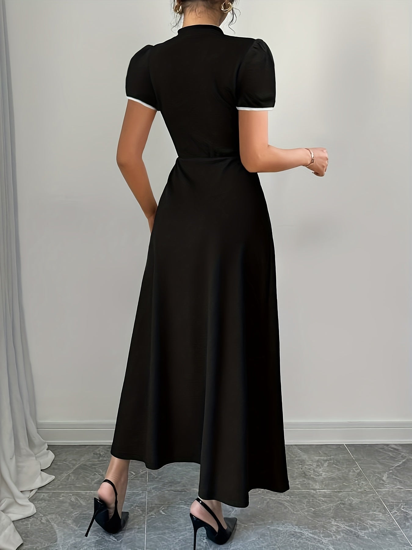 SHOWLU FASHION women's fitted V-neck knit dress in solid color, stylish and elegant for casual or dressy occasions.