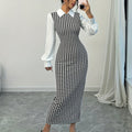 SHOWLU FASHION Women's Houndstooth Bodycon Dress with puffed sleeves, elegant and fitted for stylish occasions.