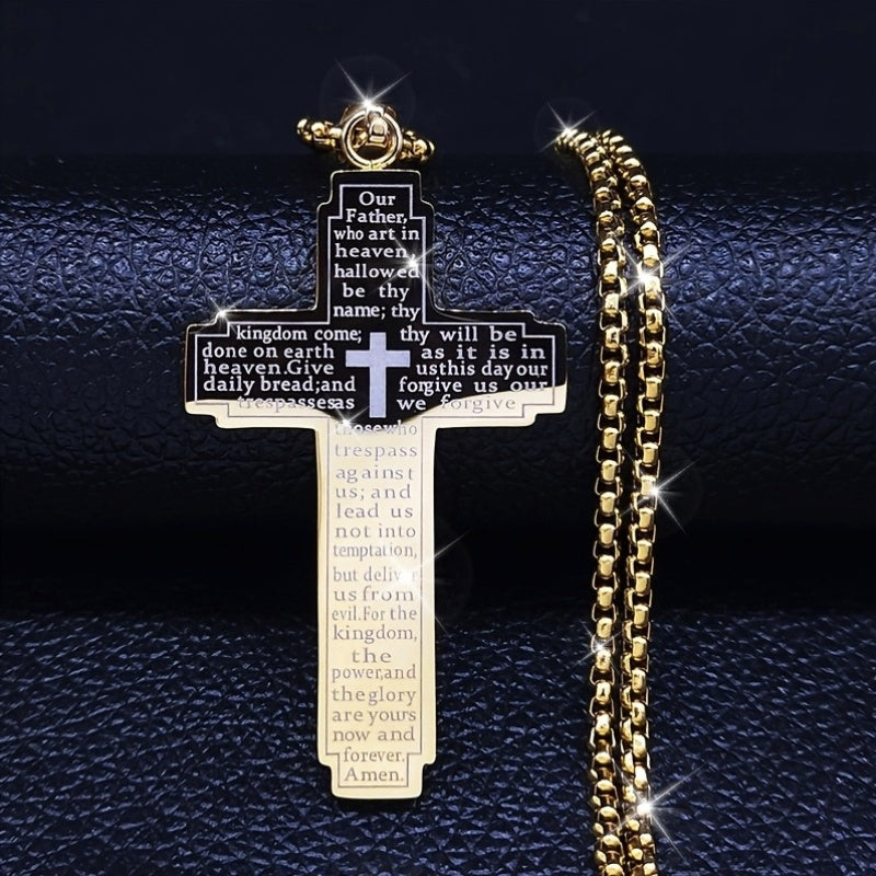 Showlu Fashion stainless steel cross pendant necklace with 18K gold plating, featuring a detailed cross design and chain.