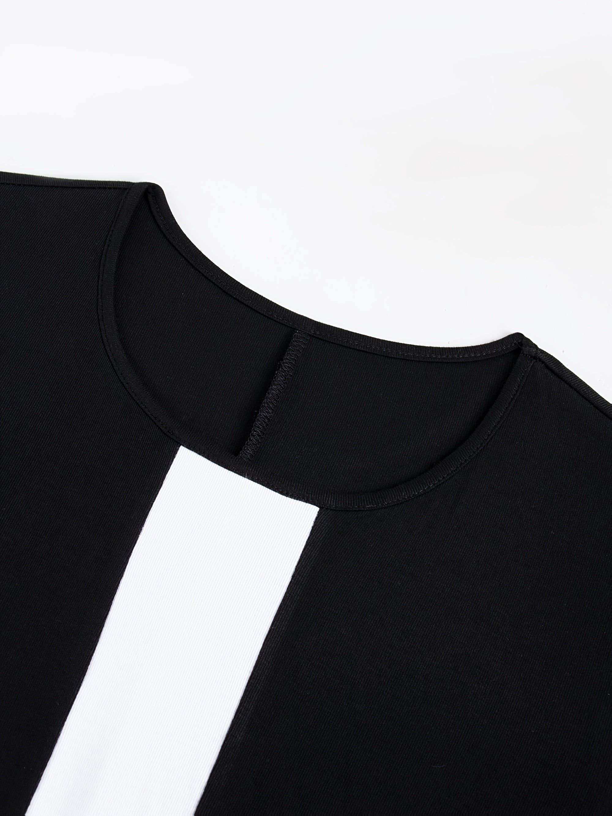 SHOWLU Two-Tone A-Line Bodycon Dress with rayon fabric, short sleeves, and side slit for stylish, figure-flattering look.