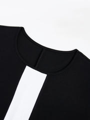Elegant City-Style Two-Tone A-Line Dress with Short Sleeves and Side Slit - Rayon, Sleeveless, Bodycon Fit for Spring/Summer/Fall, Adult, Elegant Attire|Modern Fashion|Bodycon Dress