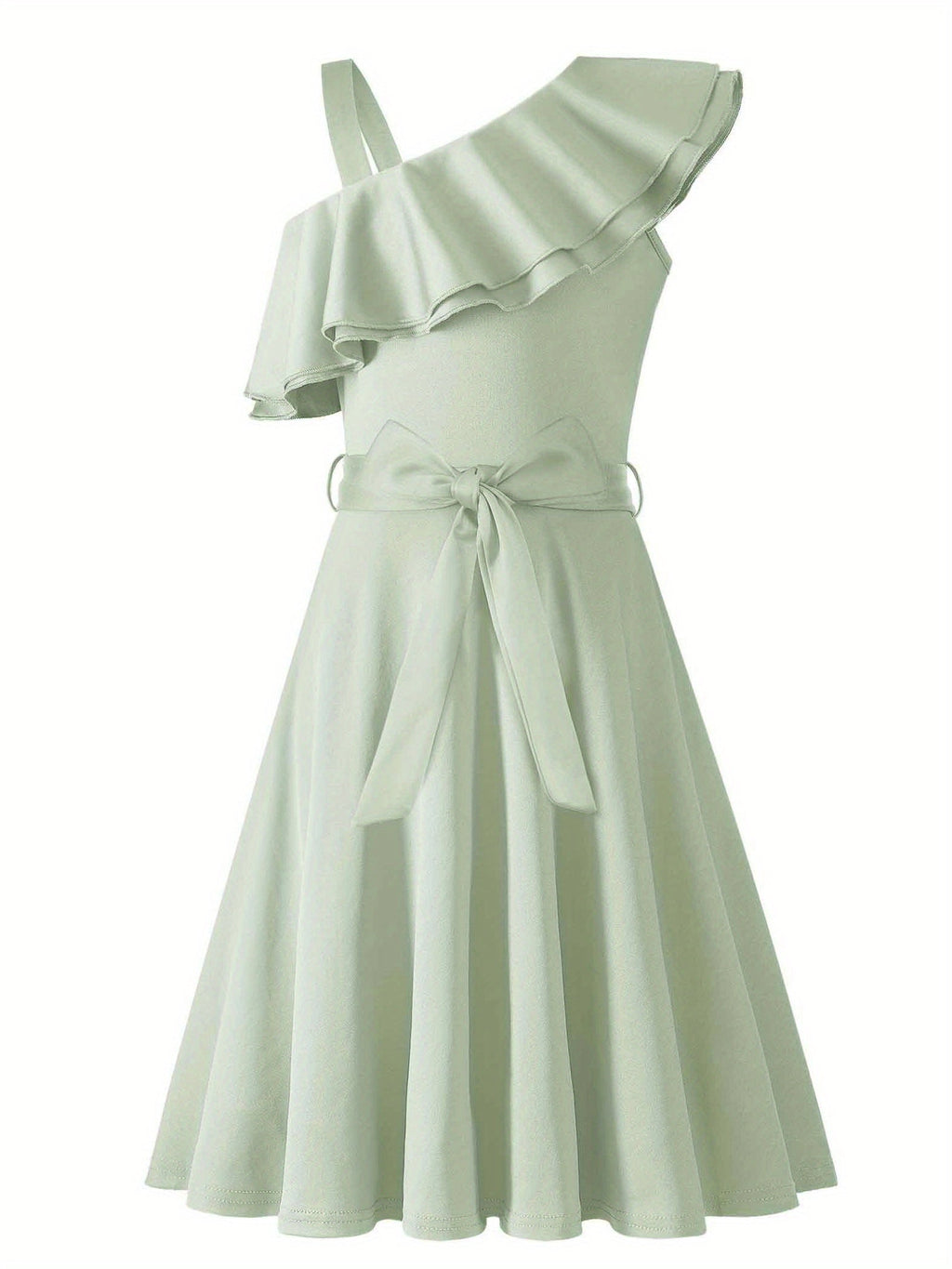 Girls' polka dot one-shoulder ruffle A-line dress by SHOWLU FASHION with a playful, stylish design and feminine ruffle details.