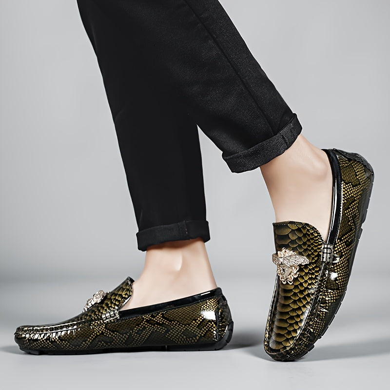 SHOWLU Men's PU leather loafers with slip-on design, low top style, and rubber sole for casual comfort and style.