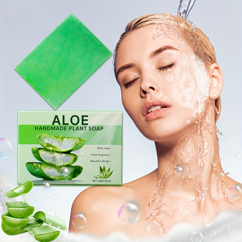 SHOWLU FASHION STORE Aloe Vera soap bars, natural cleansing set with six fresh, rectangular soap pieces on a white background.