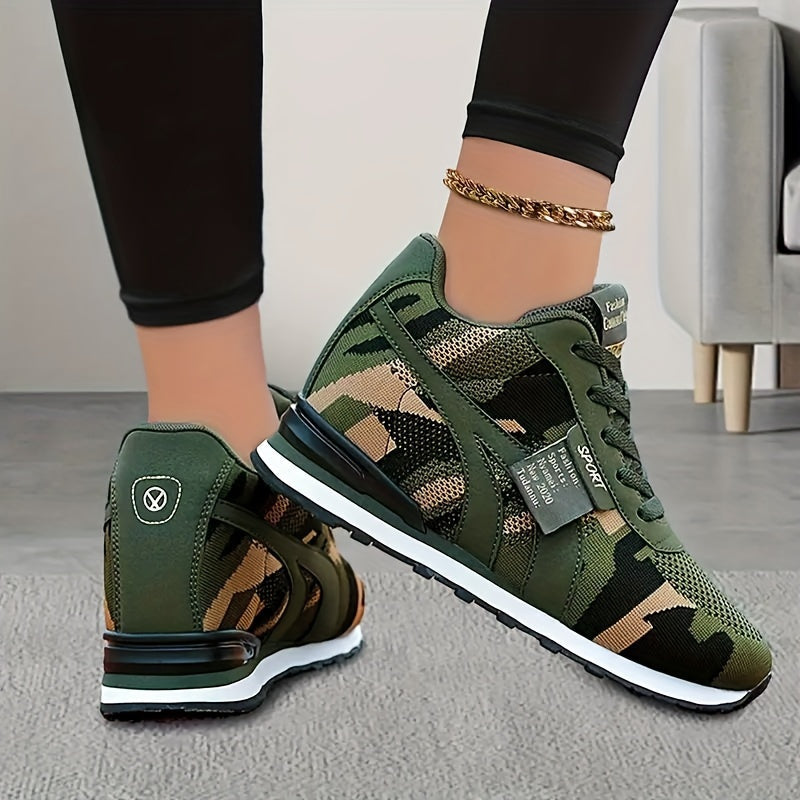 Camouflage lace-up sneakers for women by SHOWLU FASHION STORE, low-top shoes with comfortable fit and stylish design.