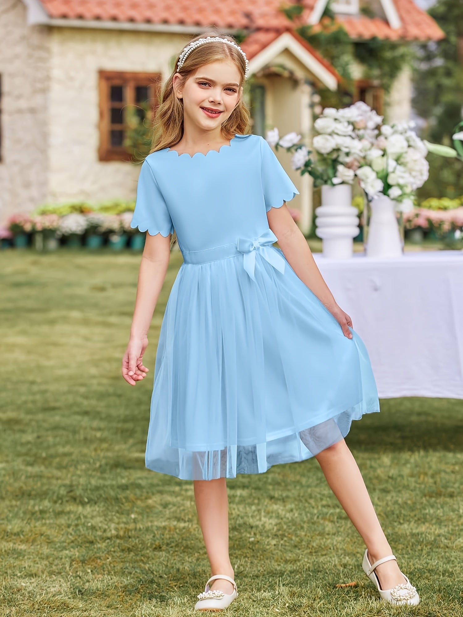SHOWLU Girls flower party dress with colorful tutu, fit and flare style, suitable for summer, sizes 3-11, bright and cheerful design.