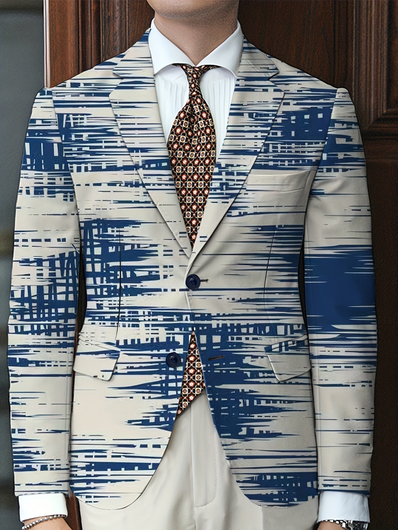 Men's regular fit party blazer with animal print, notched lapel, from SHOWLU FASHION STORE, stylish and modern men's formal wear