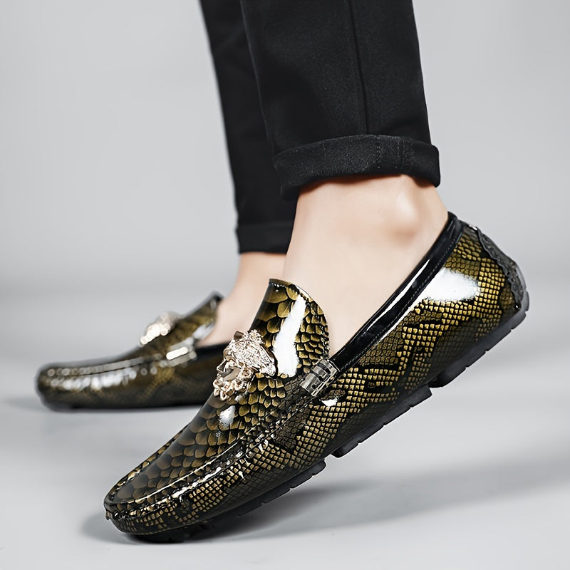 SHOWLU Men's PU leather loafers with slip-on design and rubber sole, low top shoes for casual and formal wear.
