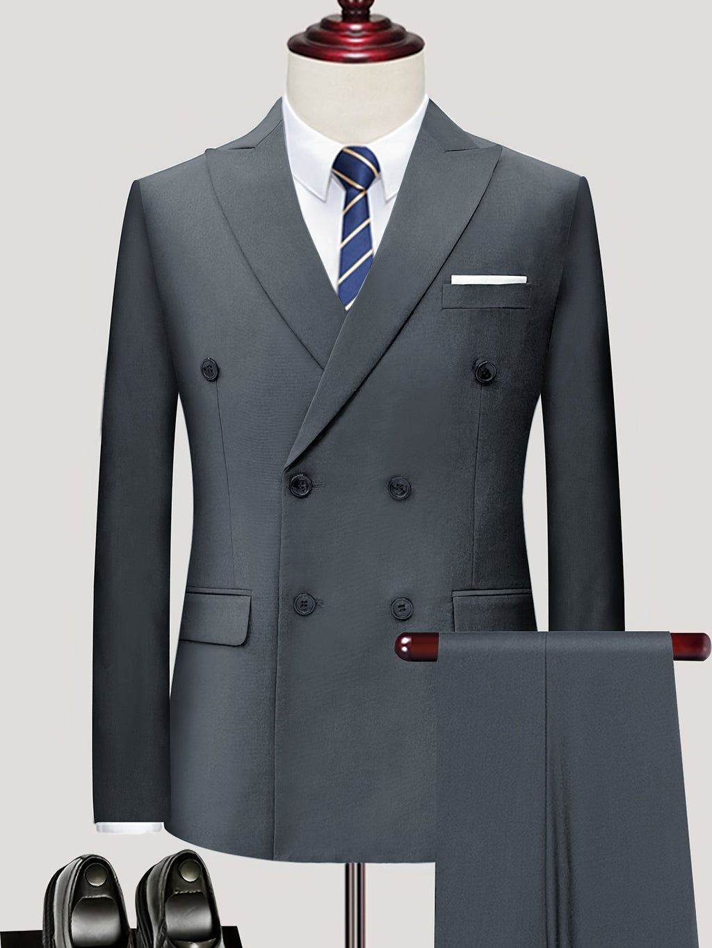 Showlu Men's classic slim fit 2-piece suit with one-button jacket, formal attire, tailored for a sleek, professional look.