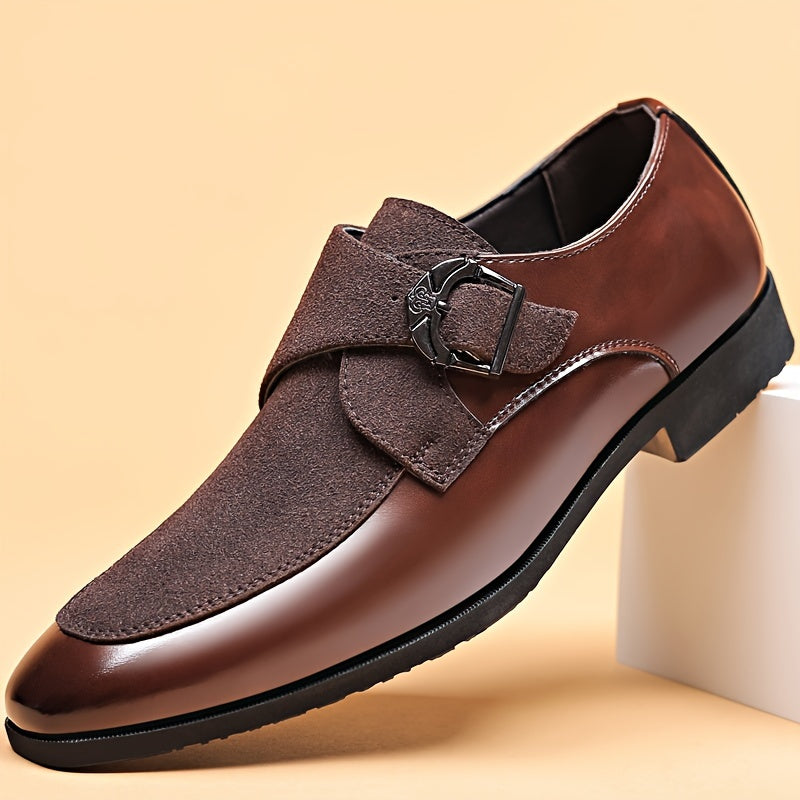 Showlu men's black pointed toe dress shoes in faux leather, ideal for formal business attire.