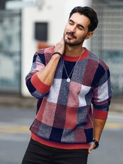 Men'S Casual Plaid Sweater - Cozy Crew Neck Pullover with Brown, Beige, Black & White Checkered Pattern, Loose Fit, Warm for Fall & Winter, Everyday Comfort, Sweater Vest