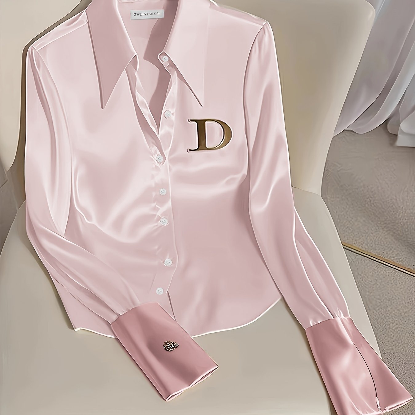 Elegant women's long sleeve formal shirt with zipper detail by SHOWLU FASHION STORE, shown in a stylish design.