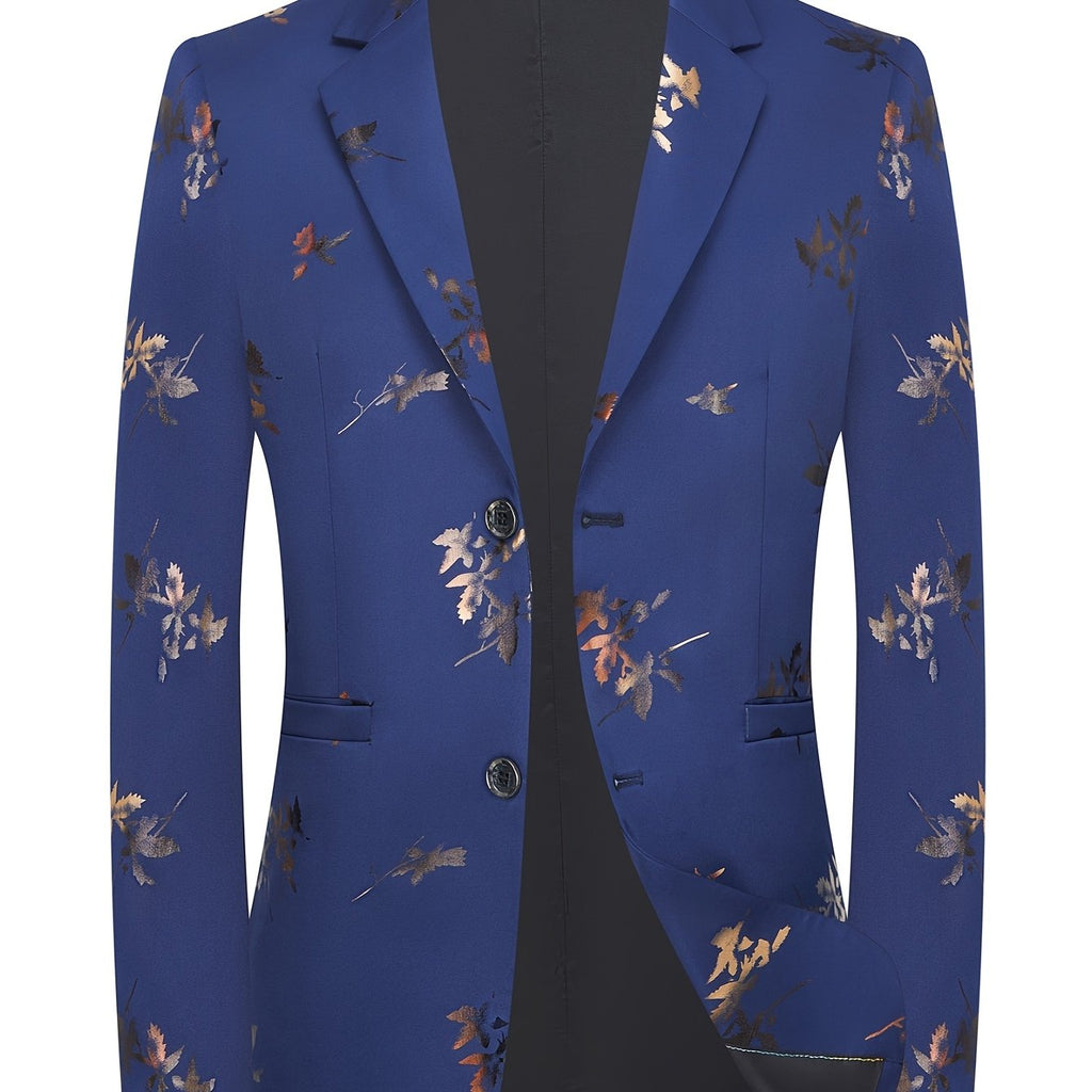 Men's slim fit blazer from SHOWLU FASHION STORE featuring a gold-foiled maple leaf pattern, perfect for spring and fall fashion.