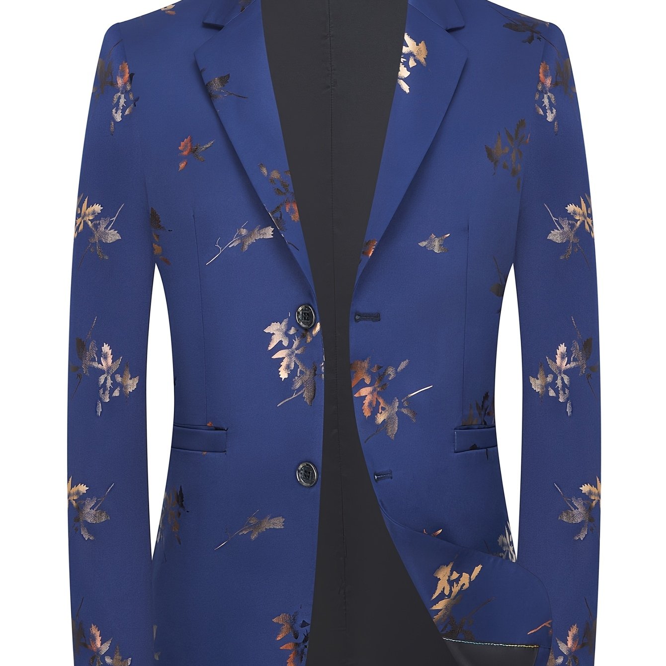 Men's slim fit blazer from SHOWLU FASHION STORE featuring a gold-foiled maple leaf pattern, perfect for spring and fall fashion.