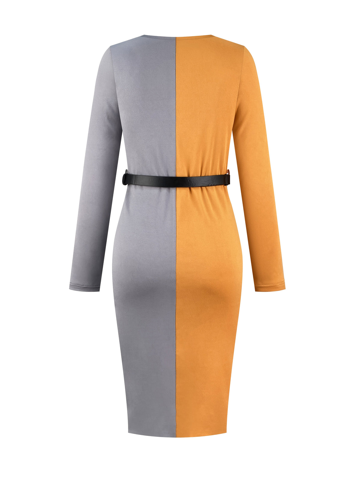 SHOWLU FASHION women's color-block crewneck slit dress with belt, featuring a stylish design and comfortable fit.