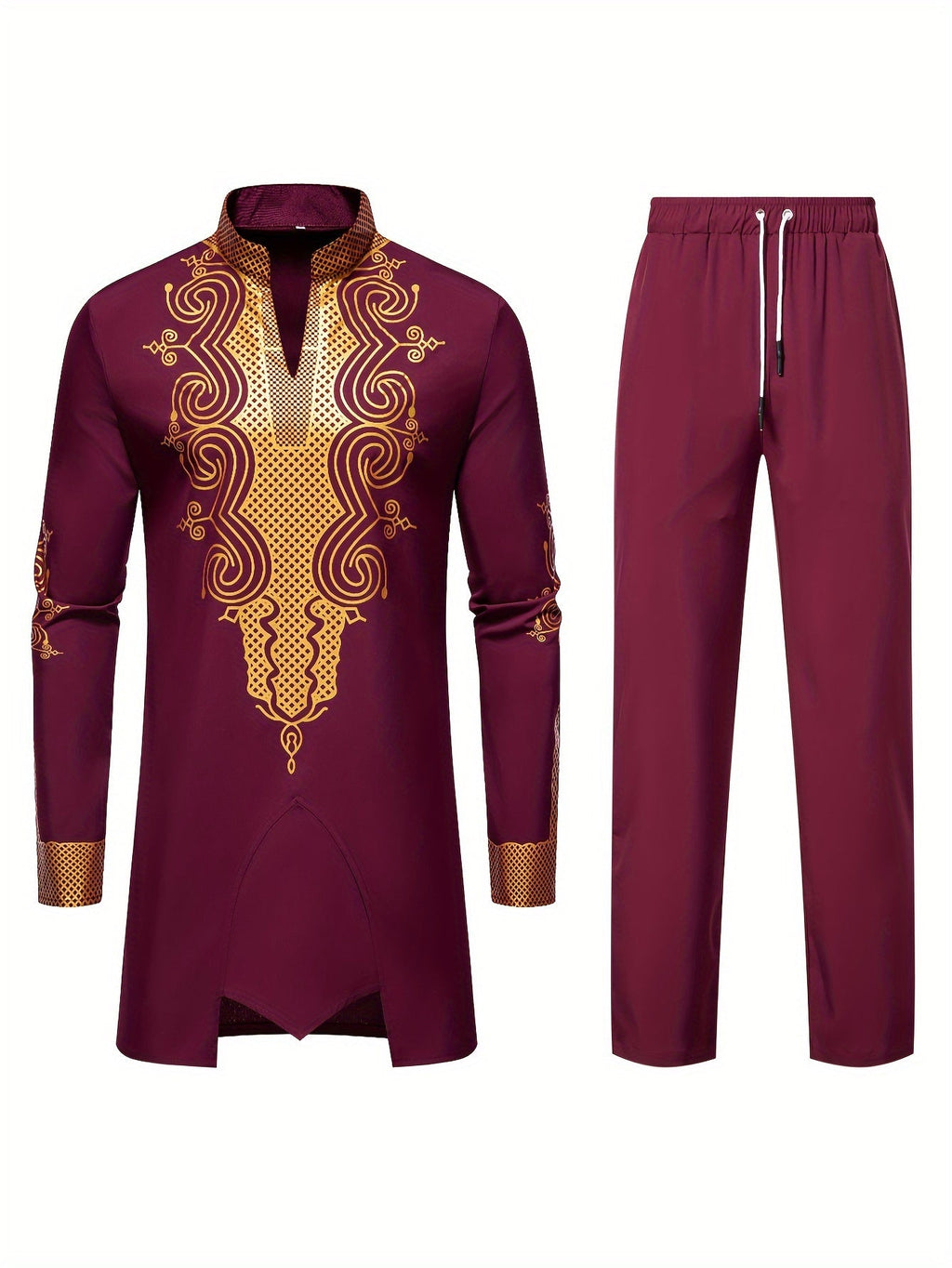 SHOWLU FASHION men's casual striped long sleeve robe set with stand collar, comfortable and stylish loungewear for men.
