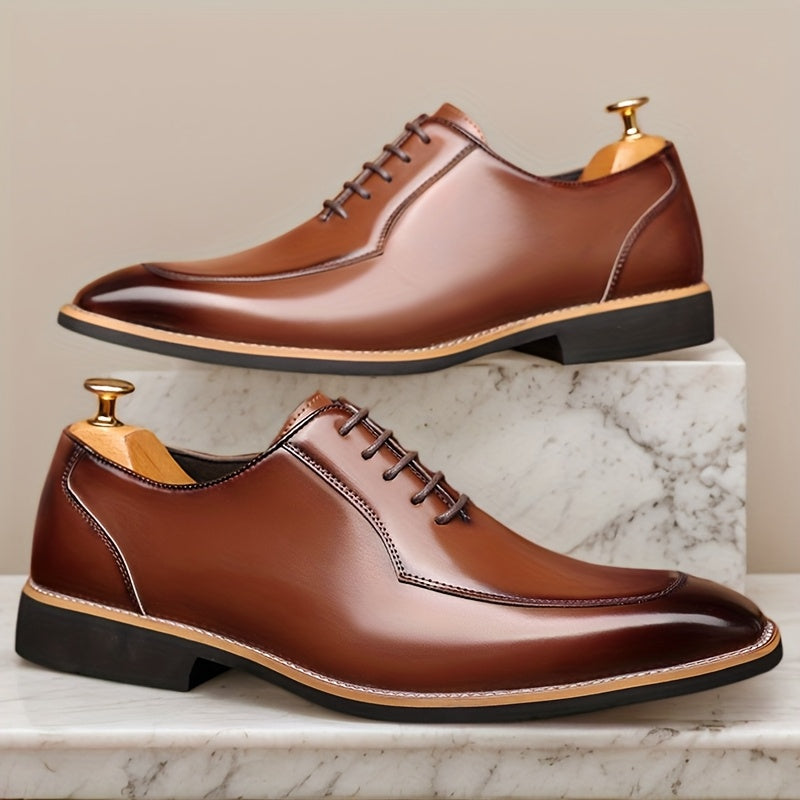 SHOWLU Men's black Oxford shoes made of genuine leather, formal dress shoes with sleek design and polished finish.