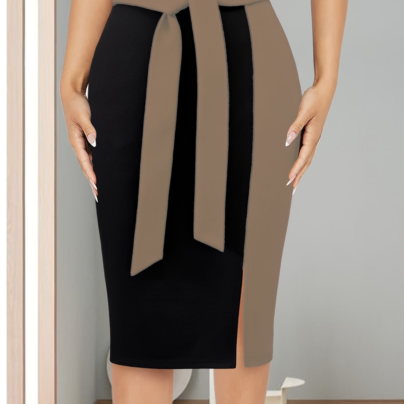 Color-block midi skirt for women by SHOWLU FASHION, featuring black to burgundy ombre design and a stylish, flowing silhouette.