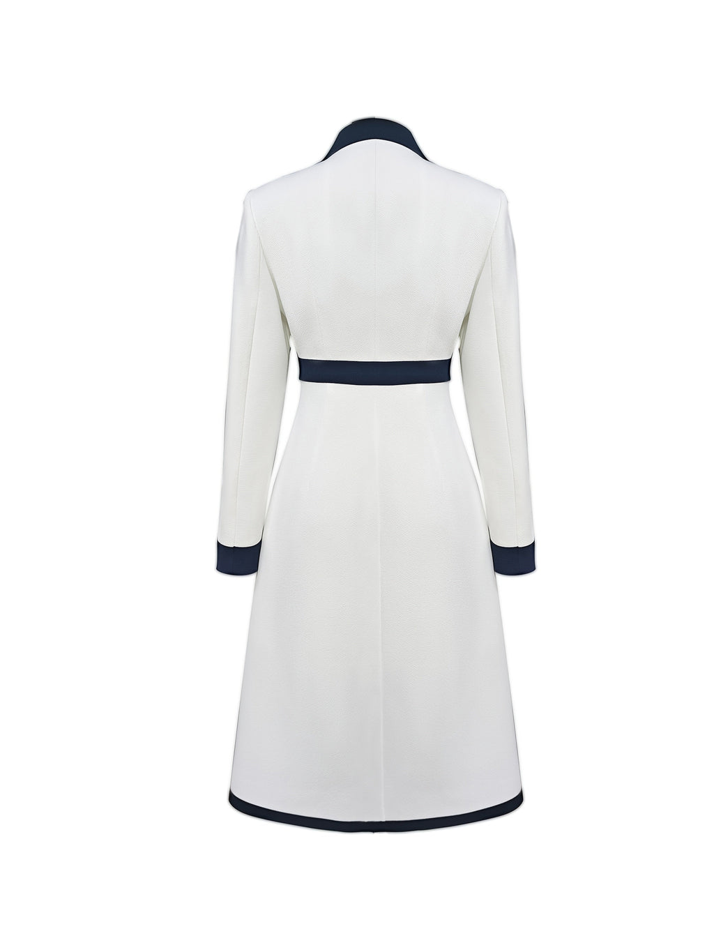 Elegant SHOWLU Women's Color-Block Midi Dress with long sleeves and lapel, showcasing a sophisticated design and vibrant color blocks.