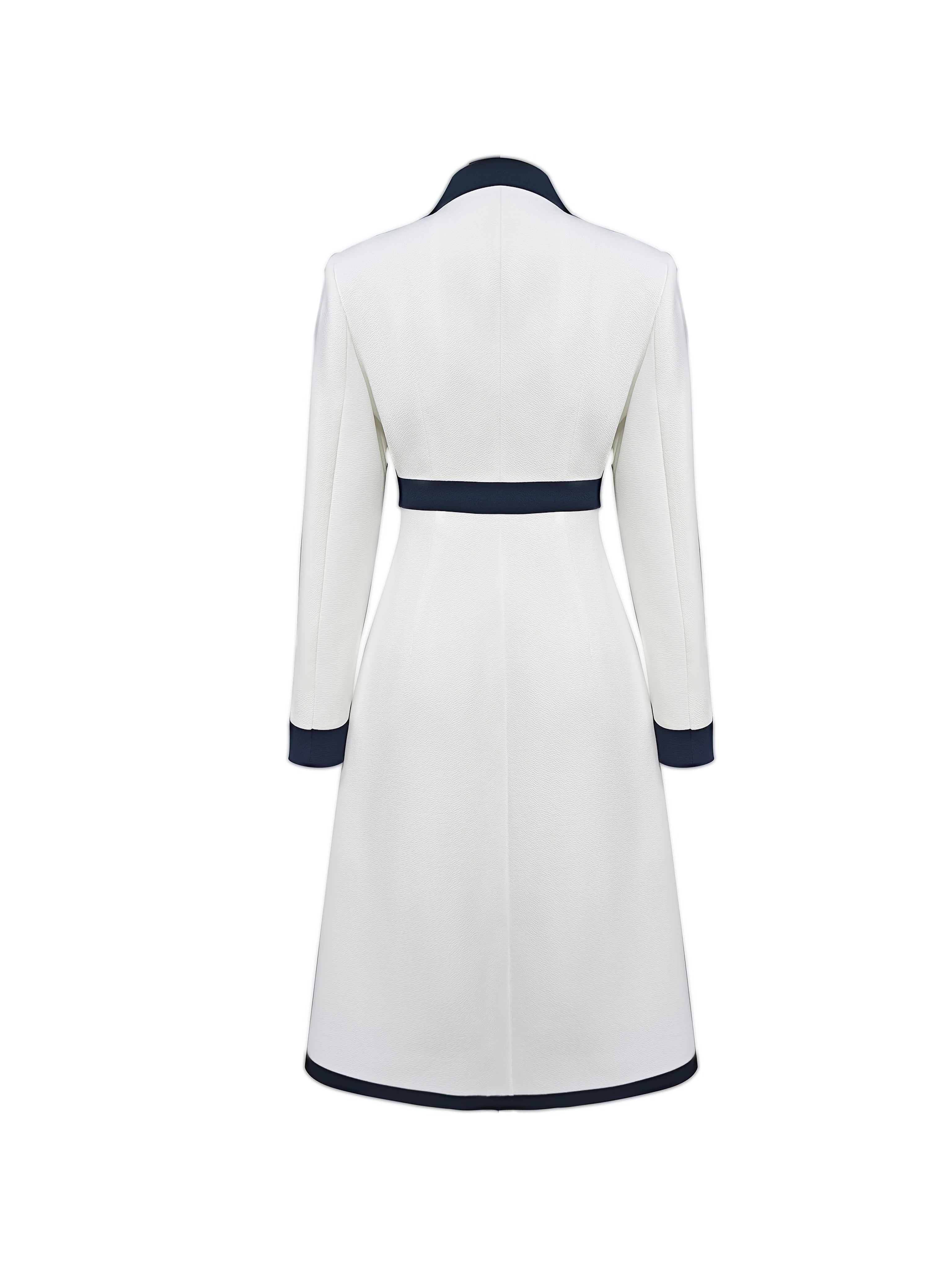 Elegant SHOWLU Women's Color-Block Midi Dress with long sleeves and lapel, showcasing a sophisticated design and vibrant color blocks.